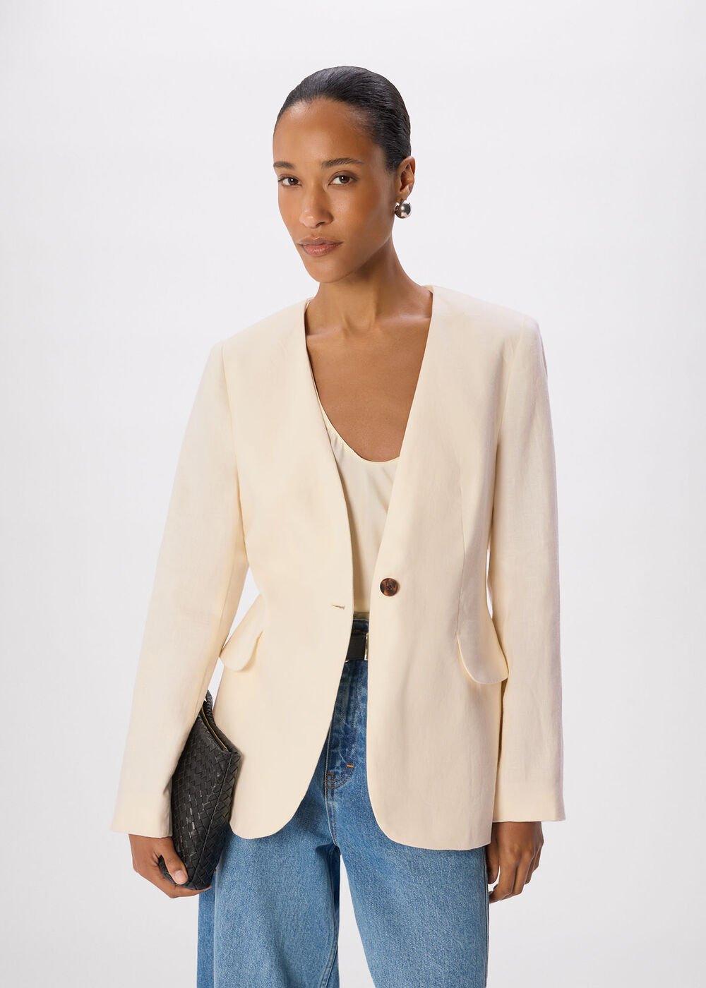 Ivory Collarless Linen Blazer