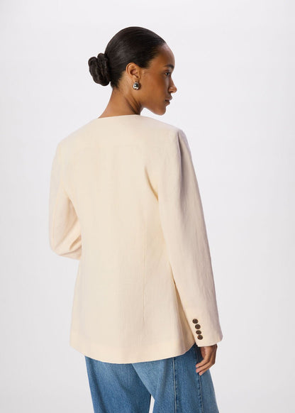 Ivory Collarless Linen Blazer