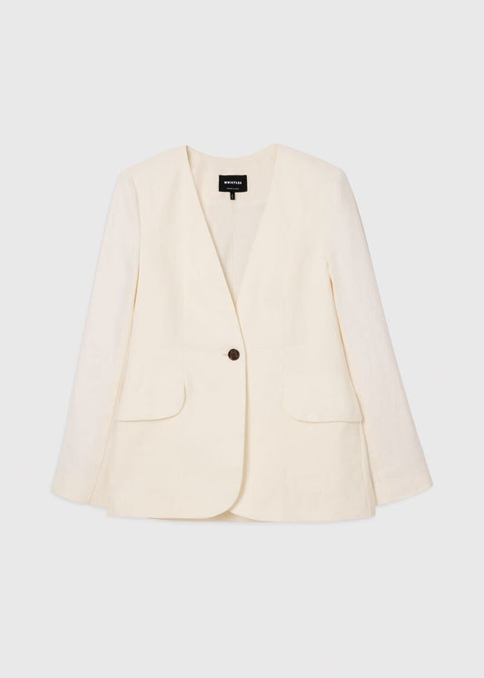 Ivory Collarless Linen Blazer