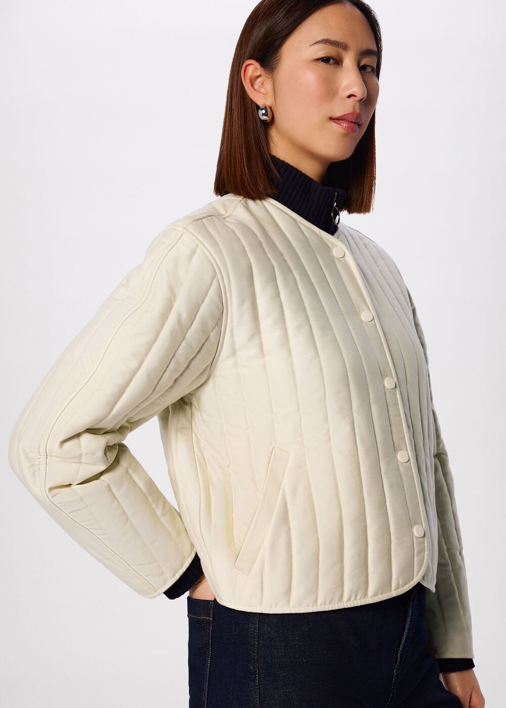 Ivory Cone Sleeve Quilted Jacket