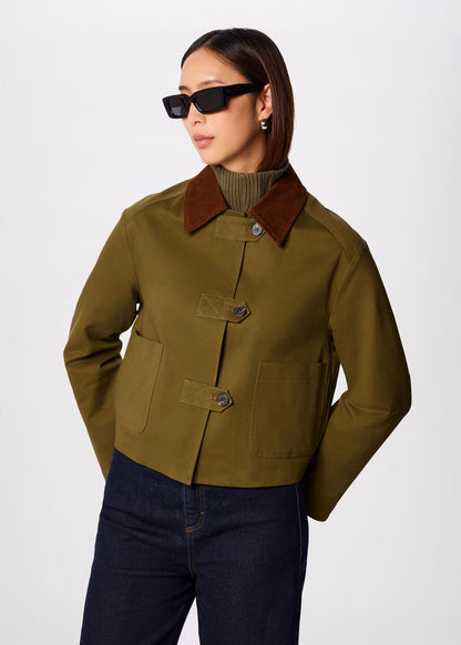 Khaki Corduroy Collar Jacket
