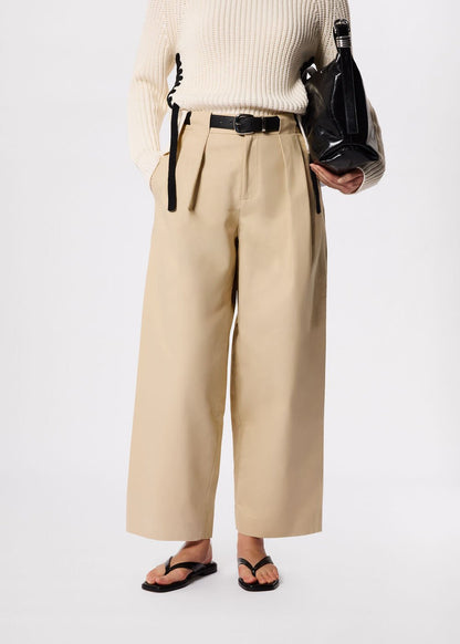 Neutral Cotton Barrel Leg Trousers