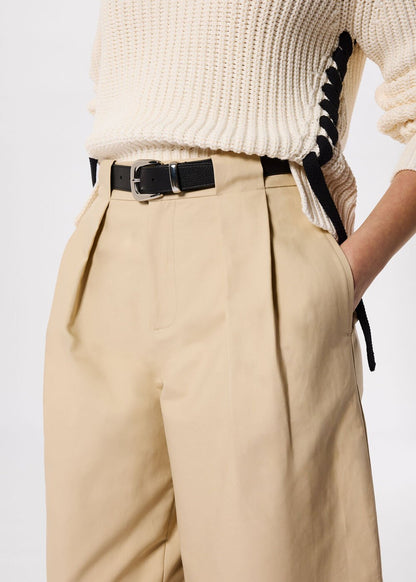 Neutral Cotton Barrel Leg Trousers