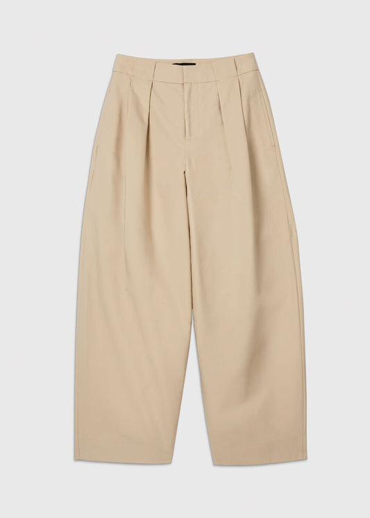 Neutral Cotton Barrel Leg Trousers