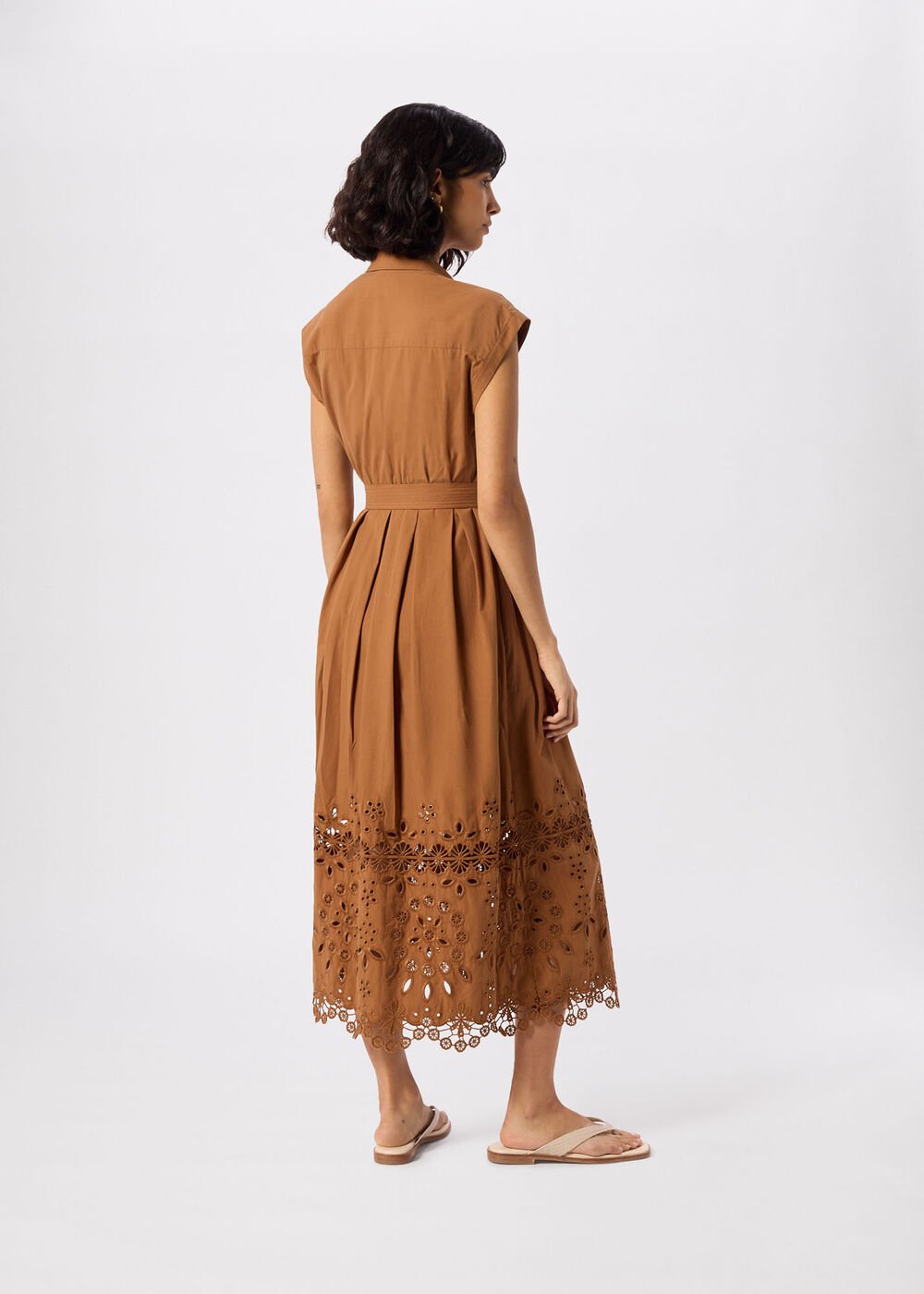Camel Cotton Broderie Shirt Dress
