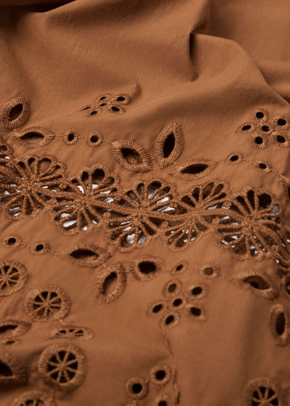 Camel Cotton Broderie Shirt Dress