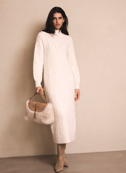 Cream Bobble Detail Knitted Midi Dress
