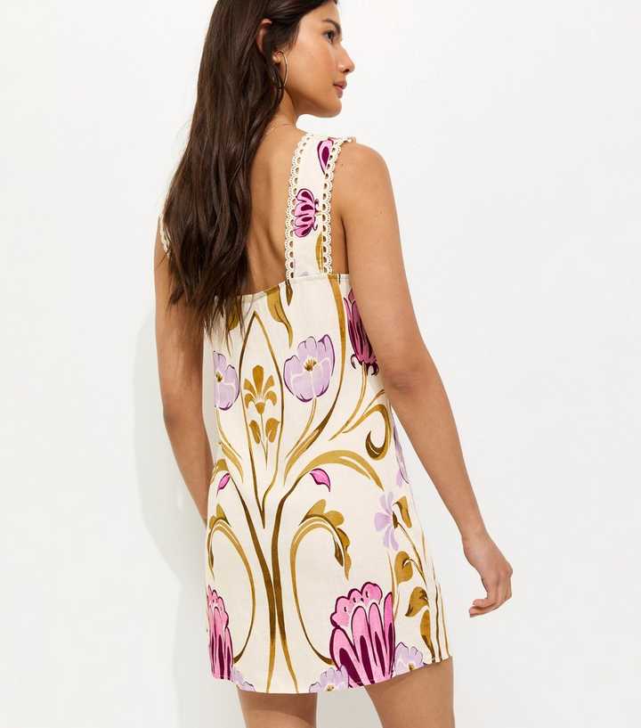 Cream Botanical Cami Mini Dress