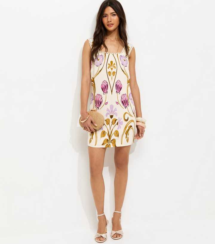 Cream Botanical Cami Mini Dress