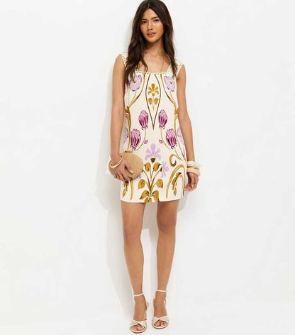 Cream Botanical Cami Mini Dress