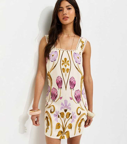 Cream Botanical Cami Mini Dress