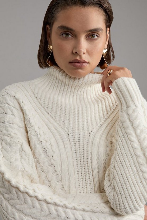 Cable Knit Balloon Sleeve Jumper