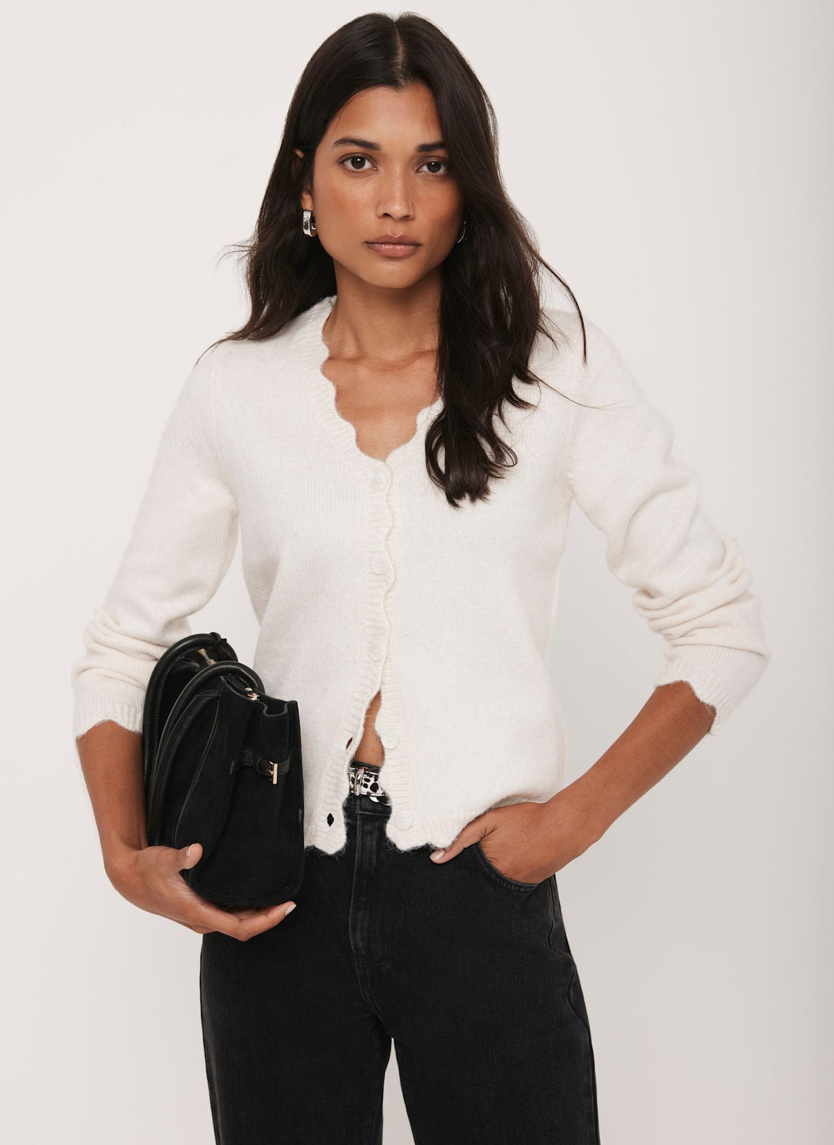 Cream Scallop Trim Cardigan