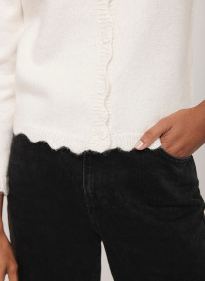 Cream Scallop Trim Cardigan