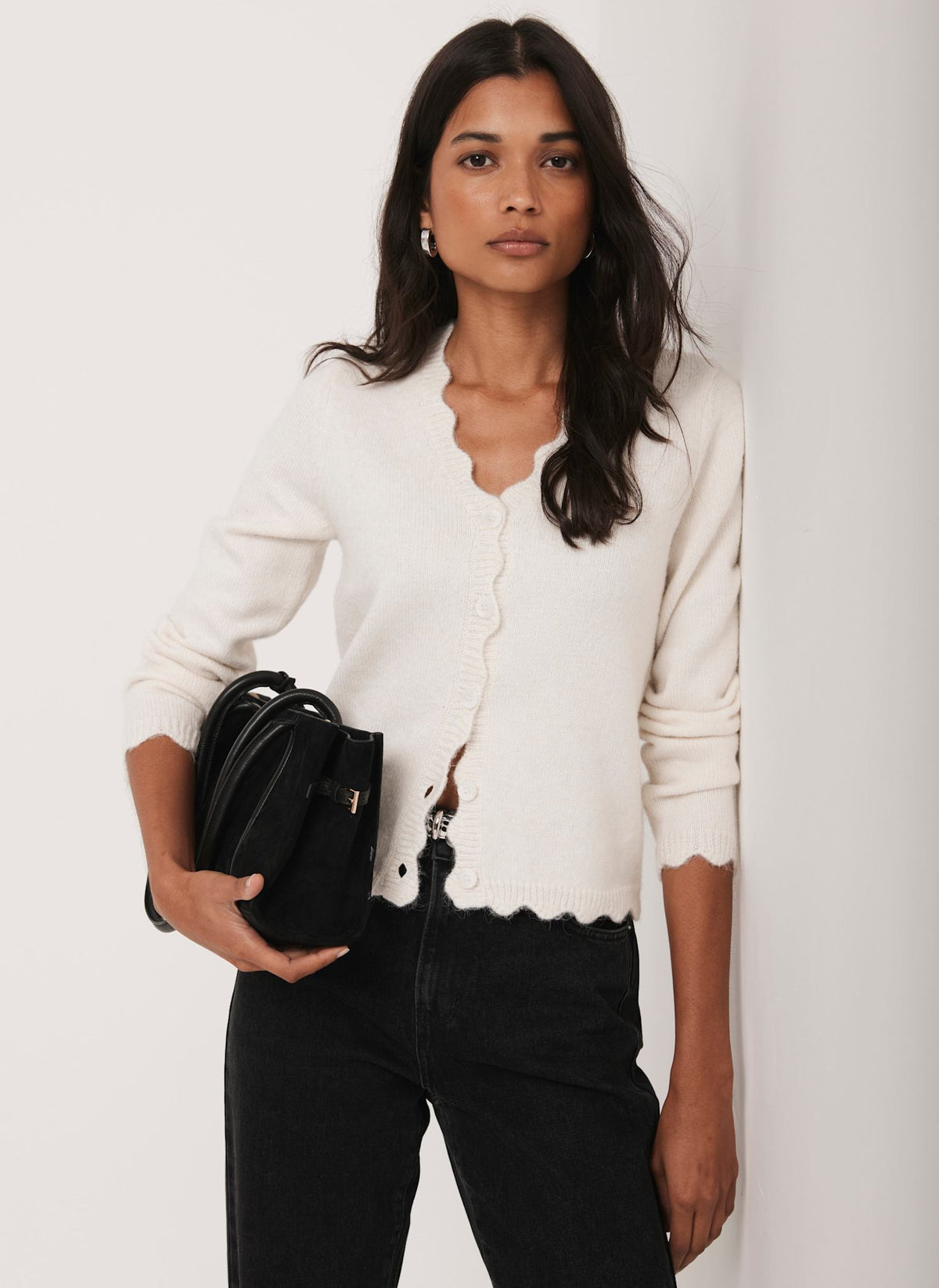 Cream Scallop Trim Cardigan