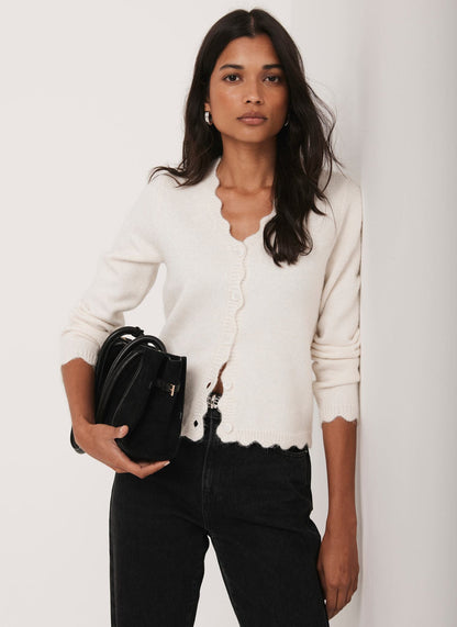 Cream Scallop Trim Cardigan