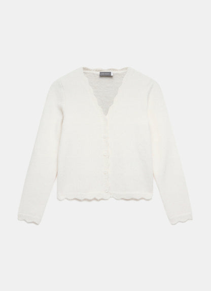 Cream Scallop Trim Cardigan