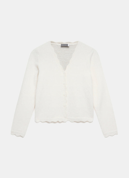 Cream Scallop Trim Cardigan