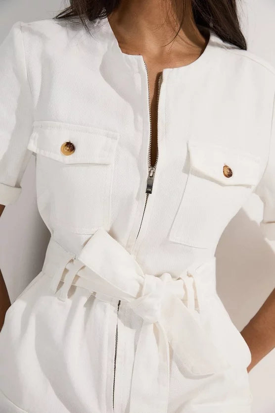 Denim Cargo Pocket Belted Playsuit