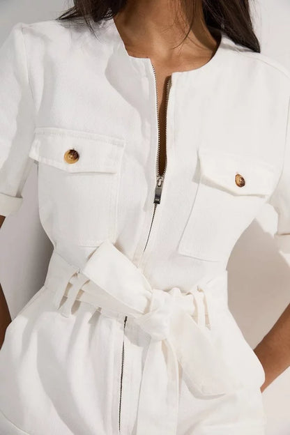 Denim Cargo Pocket Belted Playsuit