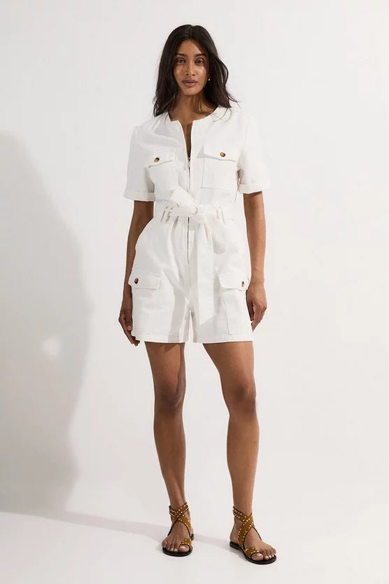 Denim Cargo Pocket Belted Playsuit
