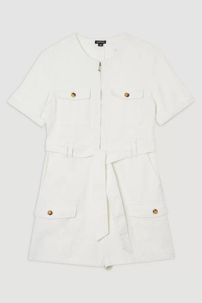 Denim Cargo Pocket Belted Playsuit