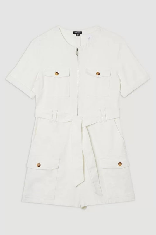 Denim Cargo Pocket Belted Playsuit