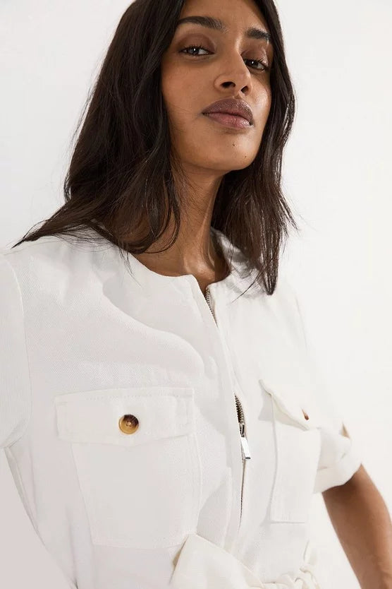 Denim Cargo Pocket Belted Playsuit