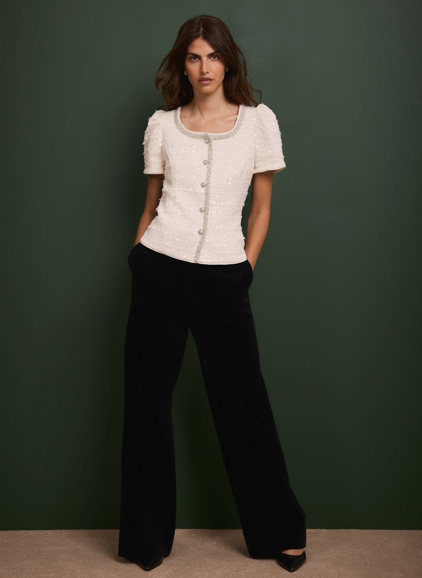 Cream Boucle Sequin Top