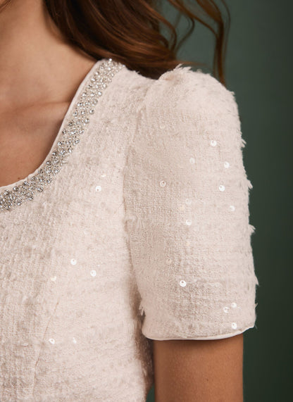 Cream Boucle Sequin Top