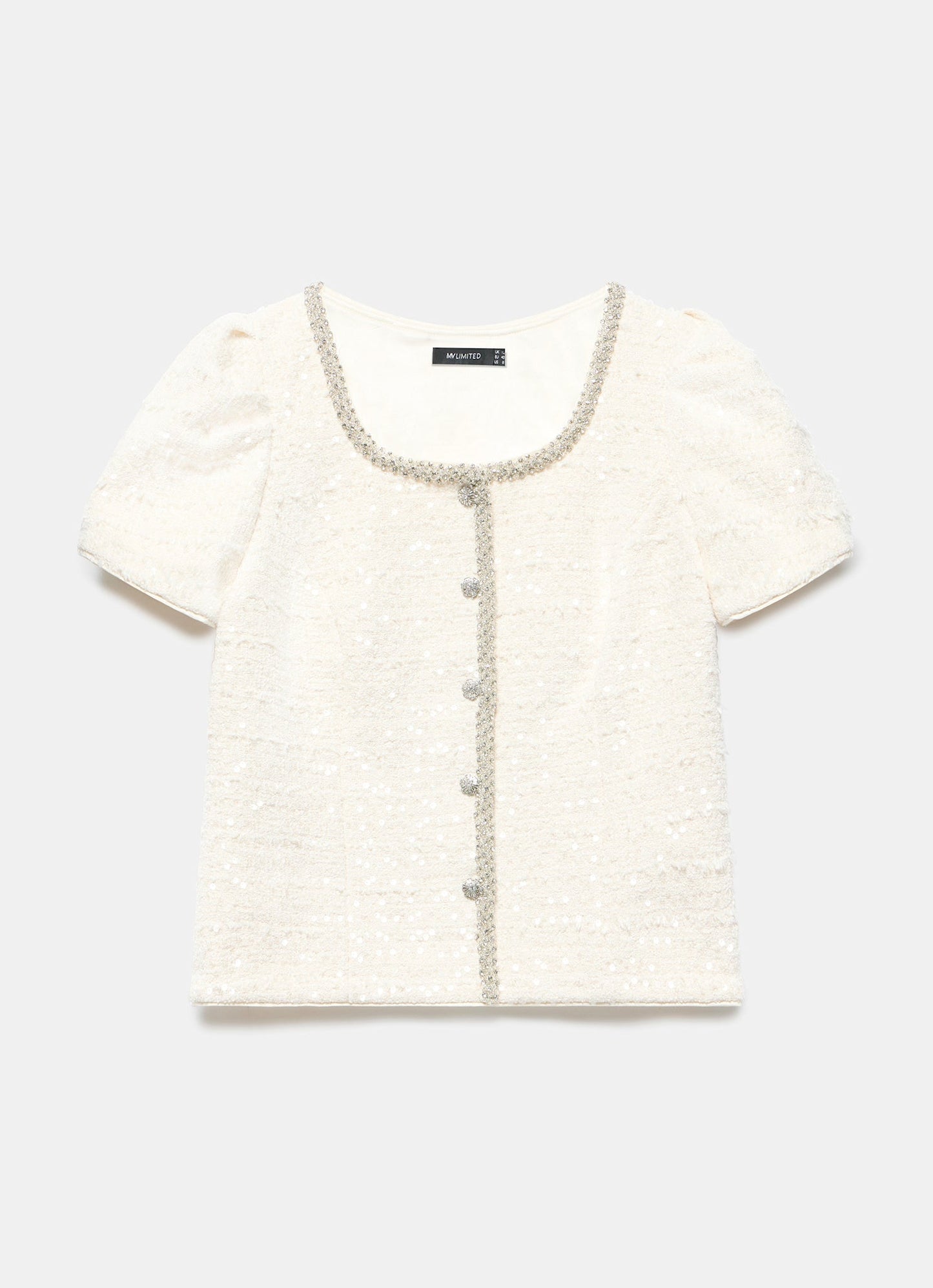 Cream Boucle Sequin Top
