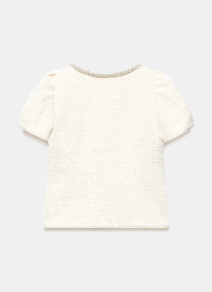 Cream Boucle Sequin Top