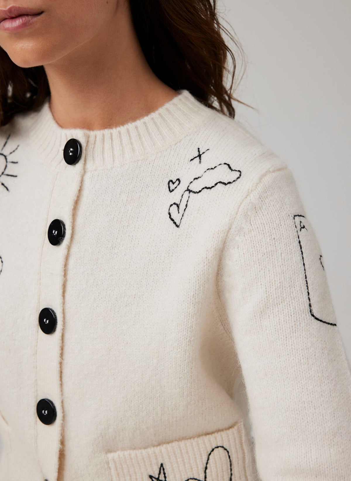 White Embroidered Knit Cardigan
