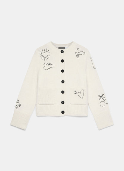White Embroidered Knit Cardigan