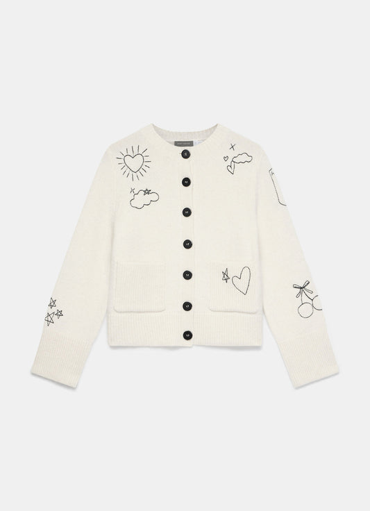 White Embroidered Knit Cardigan