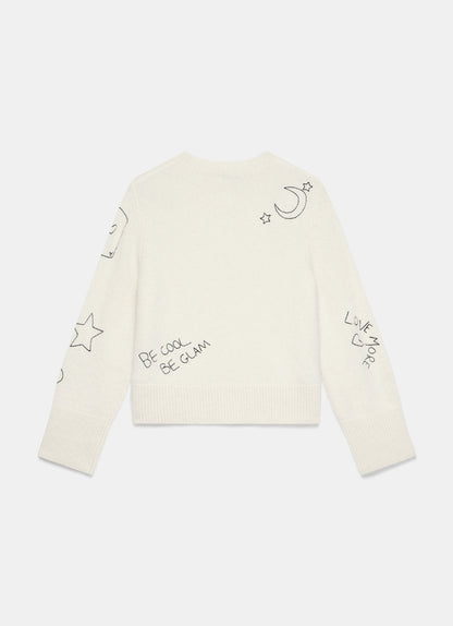 White Embroidered Knit Cardigan