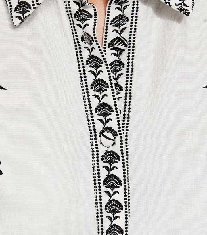 Cream Floral Border Print Buckle Detail Shirt Dress