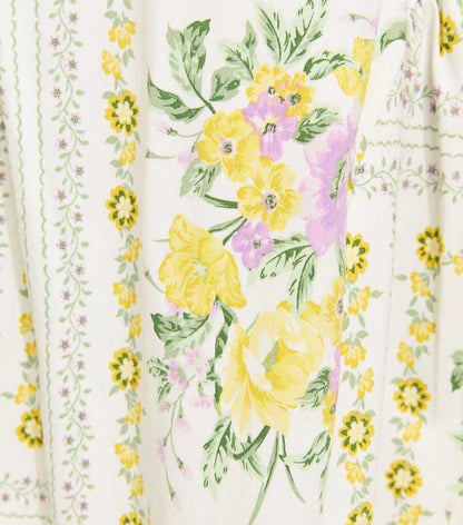 Cream Floral Print Corset Bust Flared Midi Dress