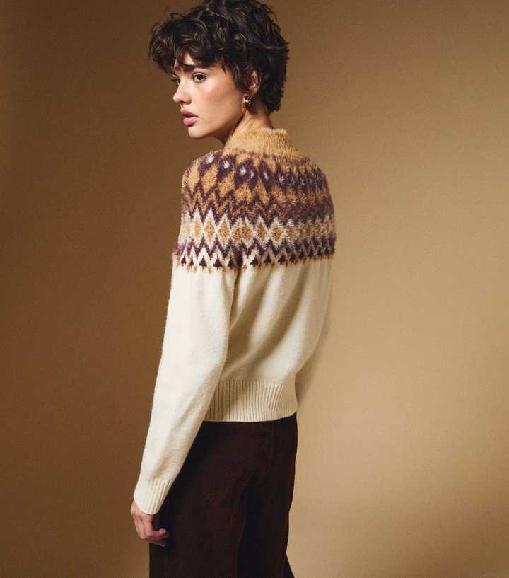 Cream Fluffy Fairisle Pattern Jumper