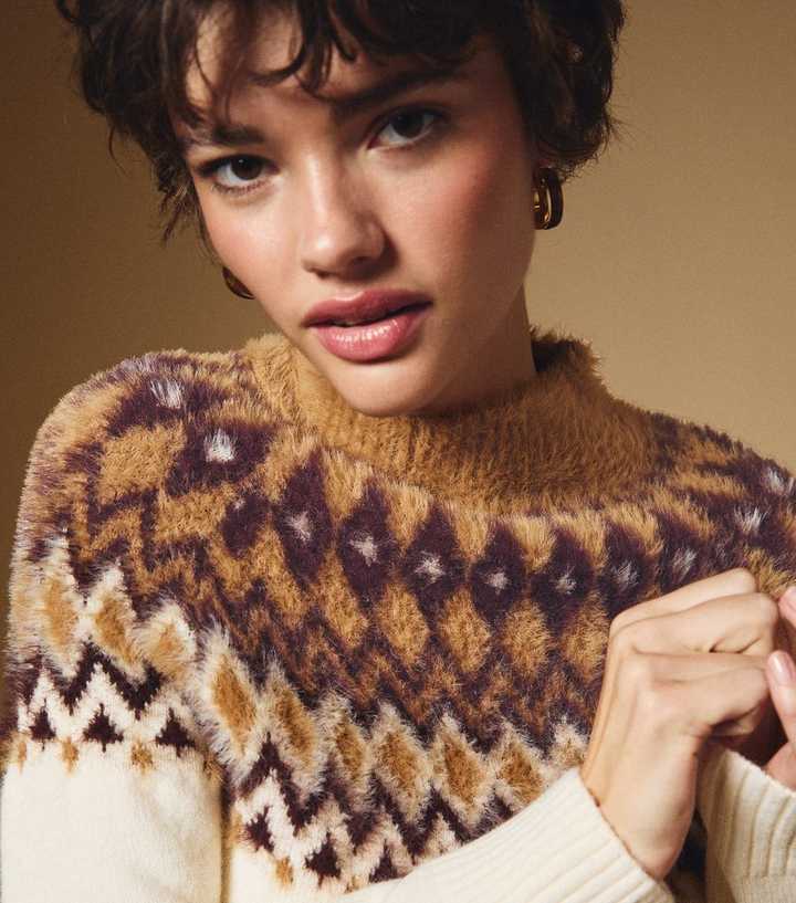 Cream Fluffy Fairisle Pattern Jumper