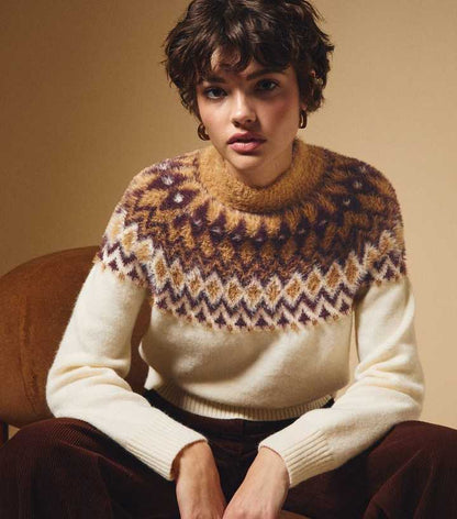 Cream Fluffy Fairisle Pattern Jumper