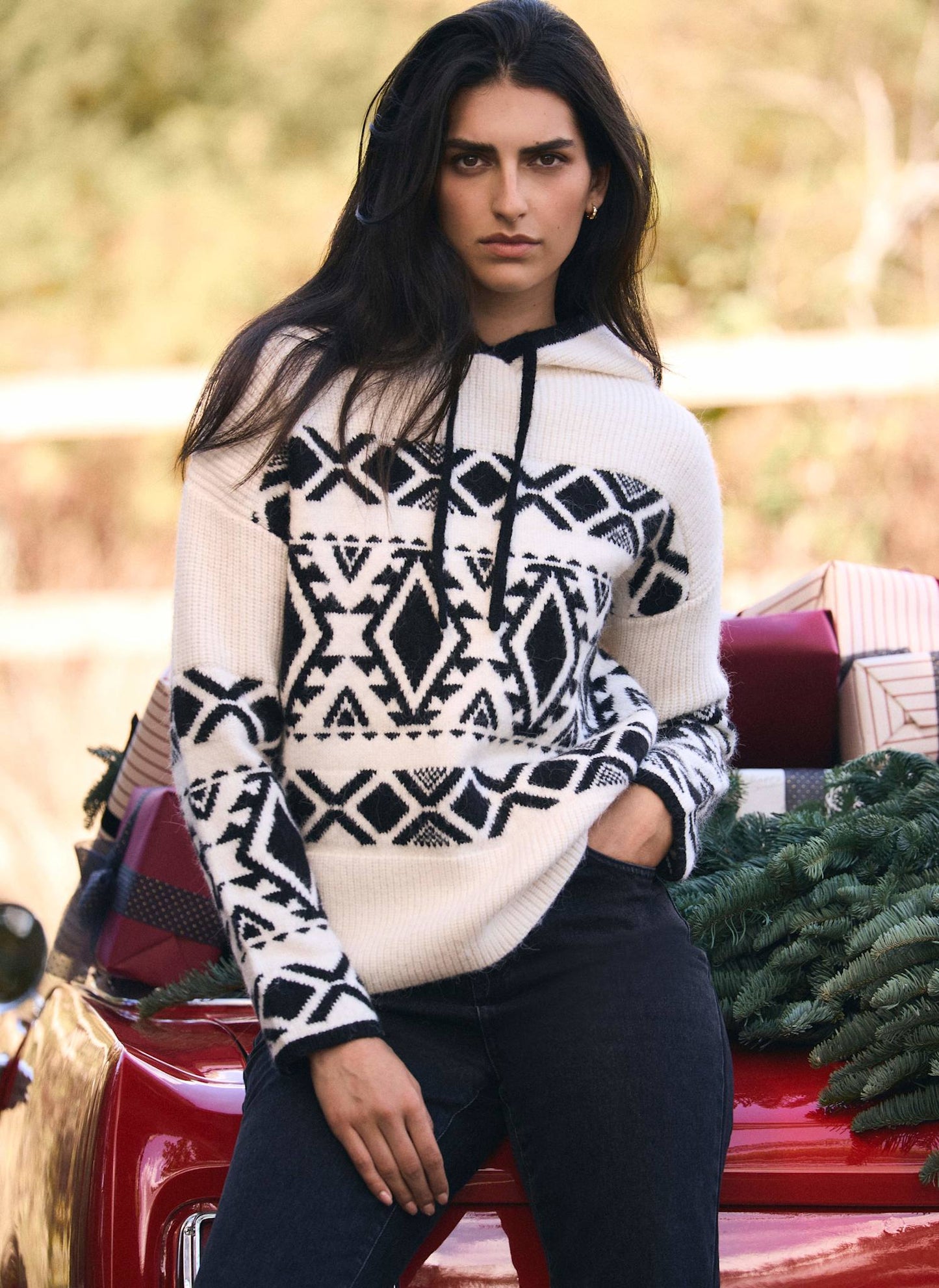Cream Fair Isle Knit Hood Jumper