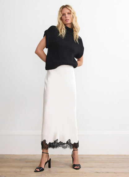 Cream Lace Satin Slip Skirt