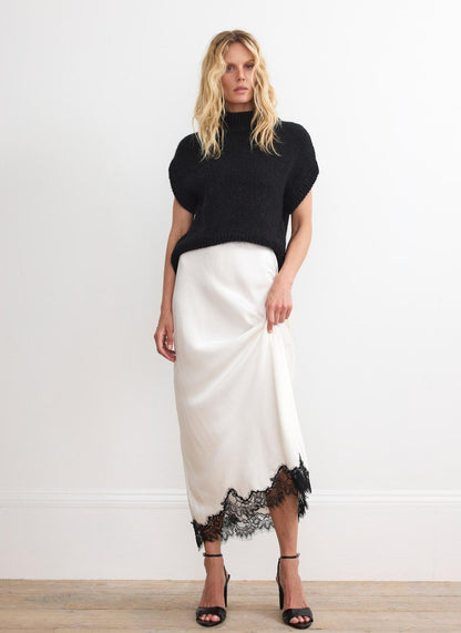 Cream Lace Satin Slip Skirt