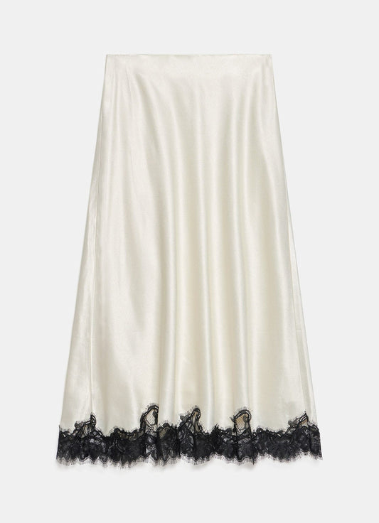 Cream Lace Satin Slip Skirt