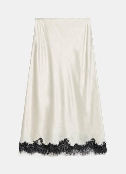 Cream Lace Satin Slip Skirt