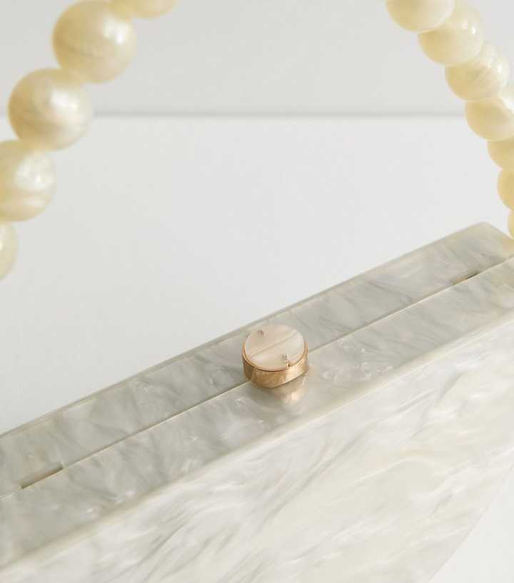 Cream Pearl Effect Box Clutch