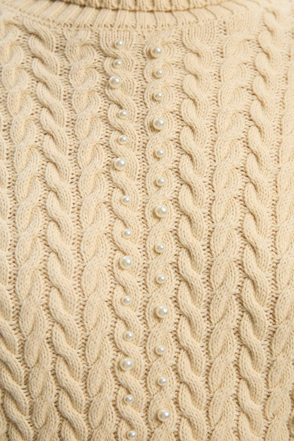 Pearl Embellished Cable Knit Jumper