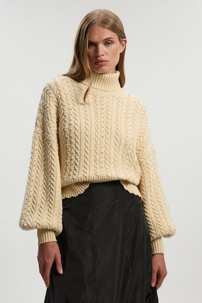 Pearl Embellished Cable Knit Jumper
