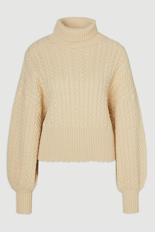Pearl Embellished Cable Knit Jumper